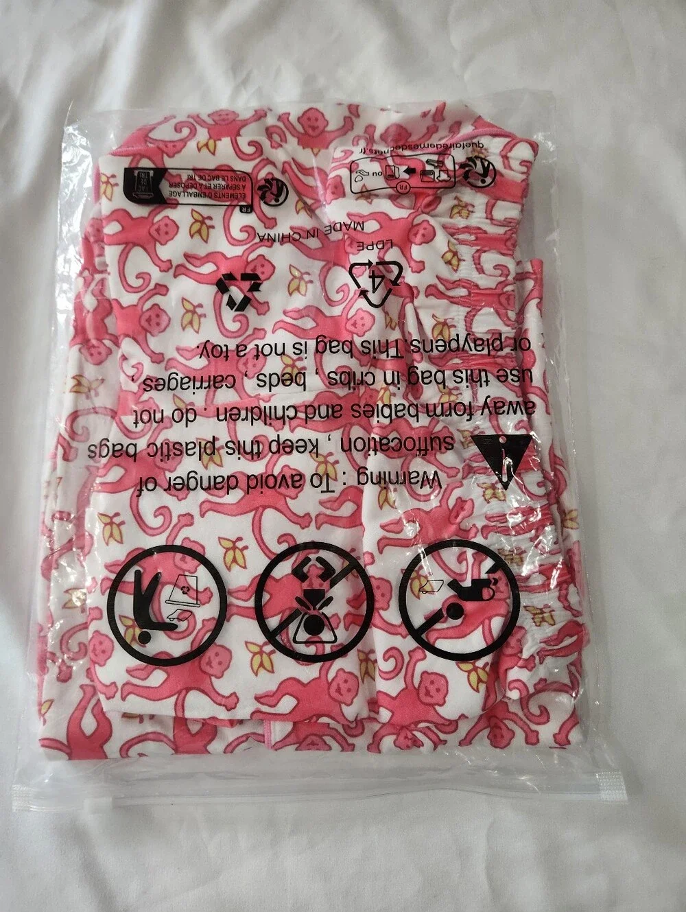 Girls Size 10 Years Pink Monkey Print Short Sleeve Lightweight Pajama Set